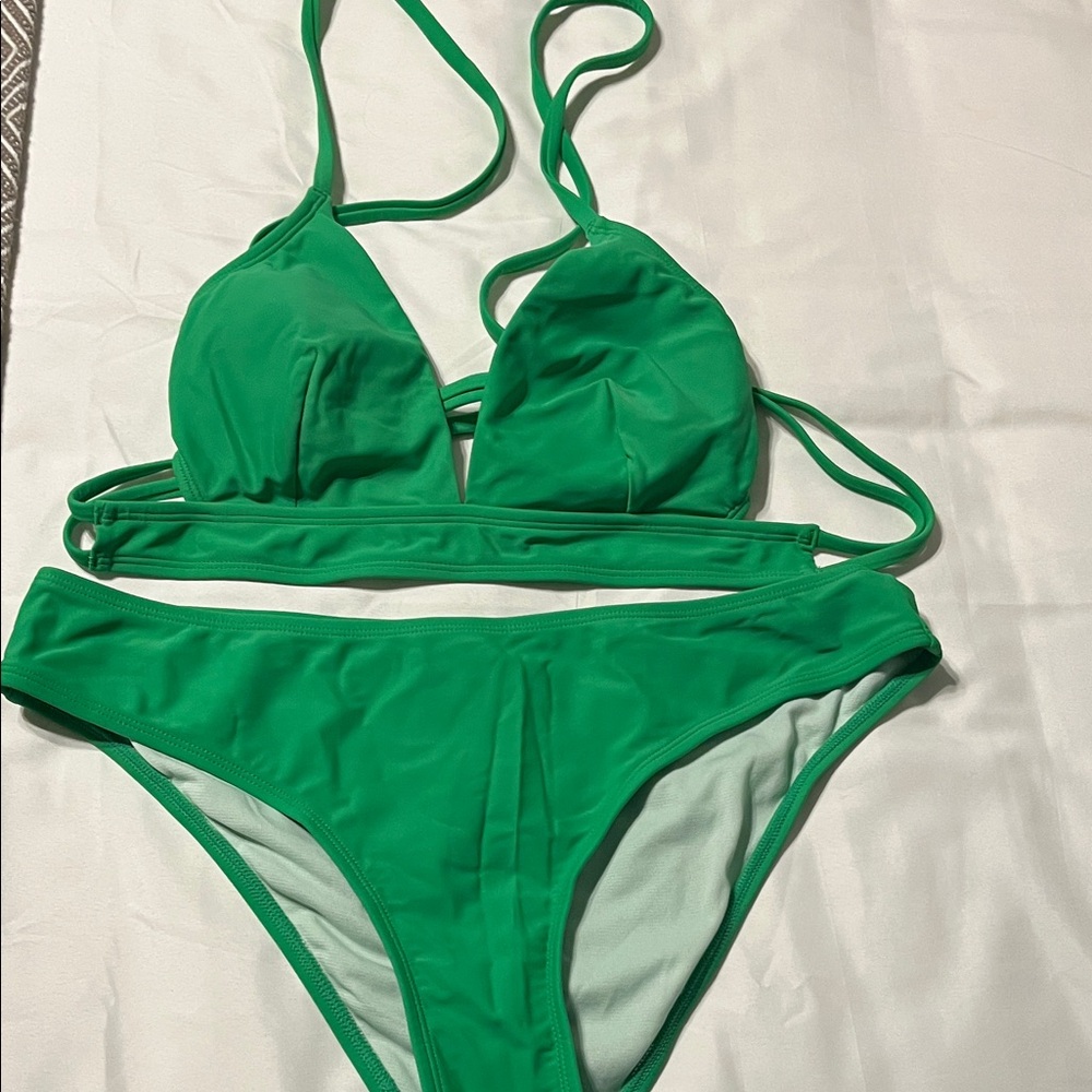 Green Women's Two-Piece String Bikini - Classic Triangle Top, New / Never worn